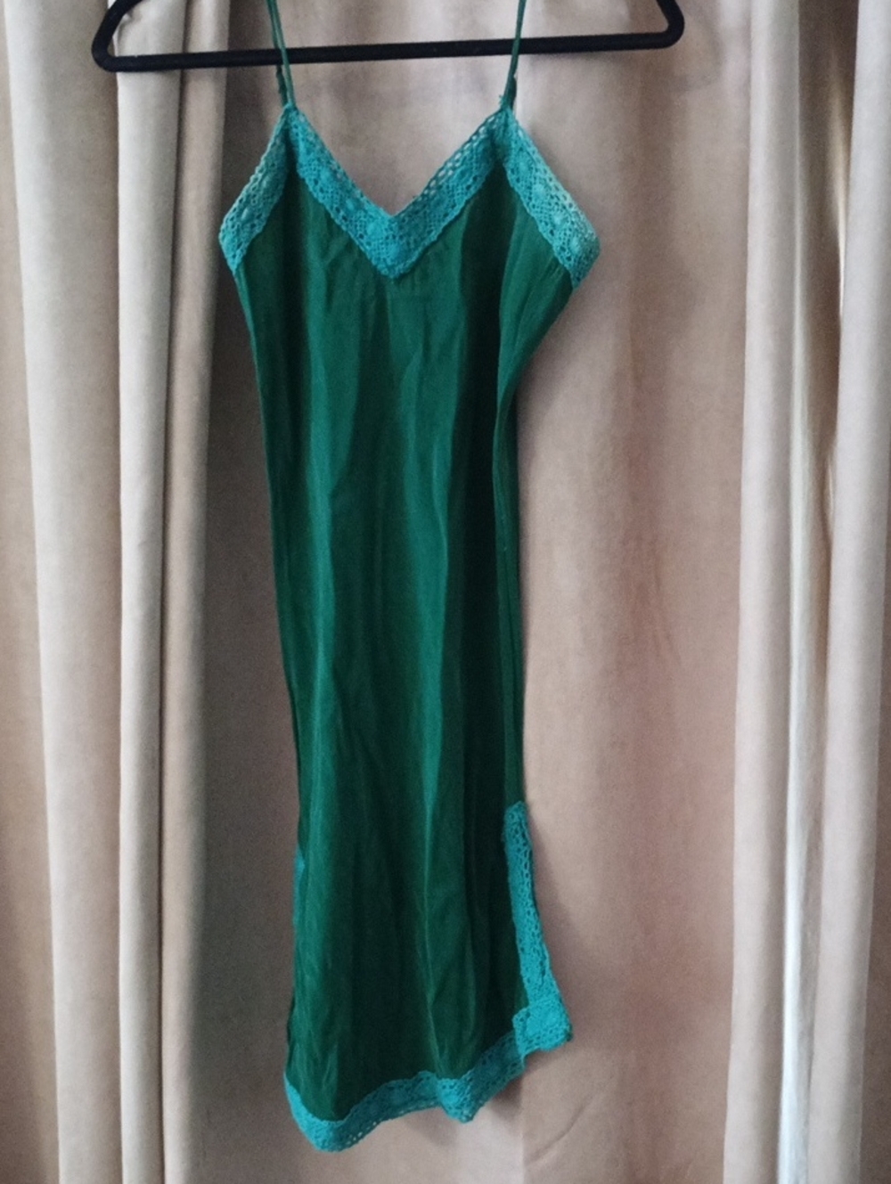 Emerald Green Lace-Trim Slip Dress